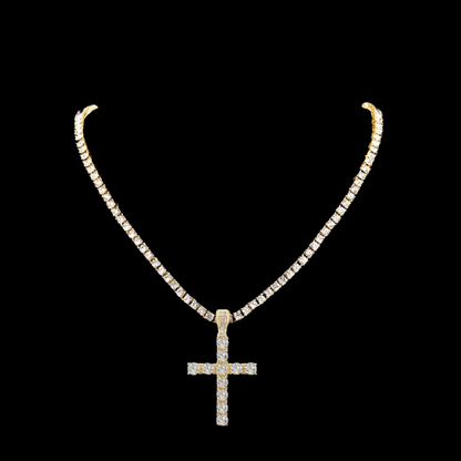 Iced Cross Pendant Chain 5MM - Gold