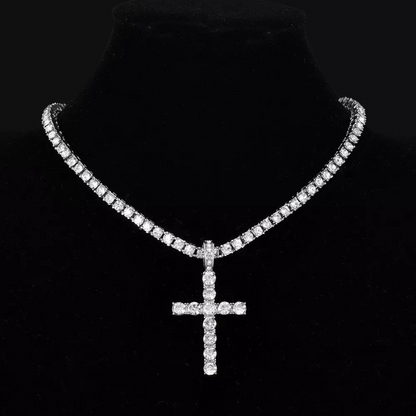 Iced Cross Pendant Chain 5MM - Silver